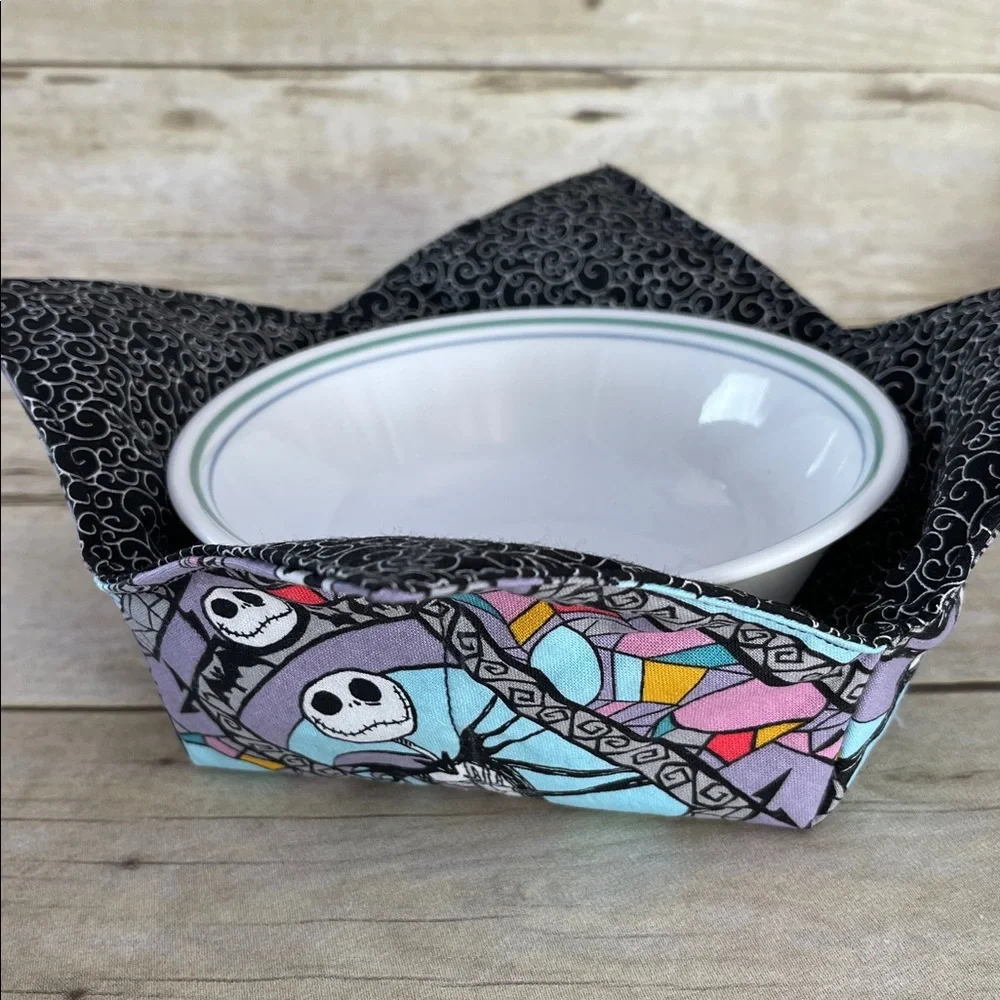 Microwave Bowl Cozy Halloween Fun Reversible All Cotton Jack & Sally
